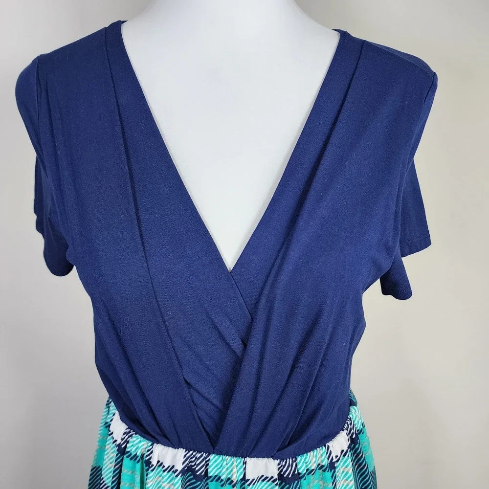 ModCloth‎ Gilli Dress Womens Small  Turquoise Plaid Stretch Comfort Party Office - Picture 2 of 14